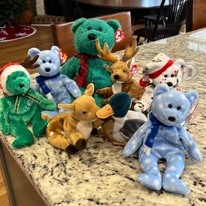Bundle of Christmas TY beanie bears.  One large bear. 7 small